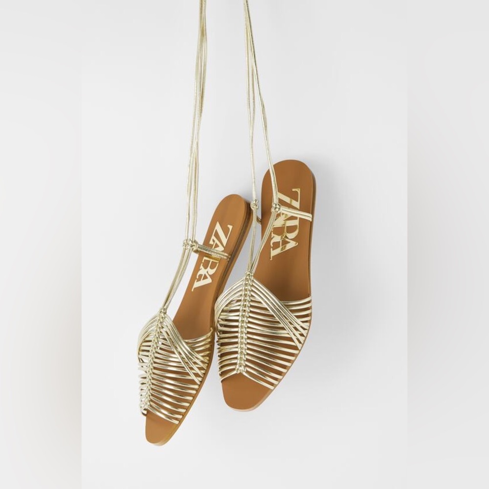 Zara Flat Multi-Strap Gladiator Cage Sandals With… - image 5